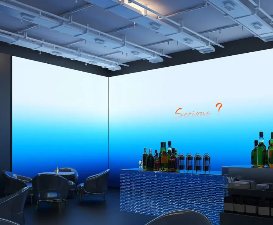 Large blue fabric light box wall